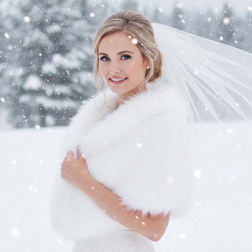 Vamset brude cape i faux-fur fra LILLY Brudekjoler - perfekt til dit vinter bryllup
